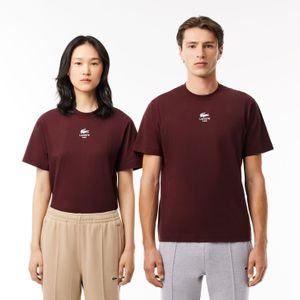 Lacoste - Signature Print - Katoenen T-shirt - Rood Kastanjebruin