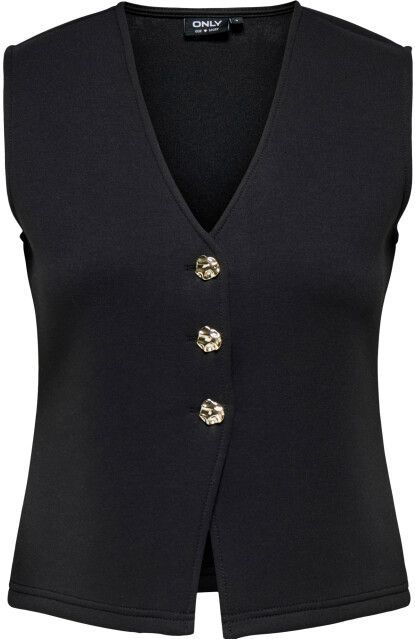 Only - Onlnaomi - Sweatvest - Zwart - Mouwloos - Goudkleurige Knopen