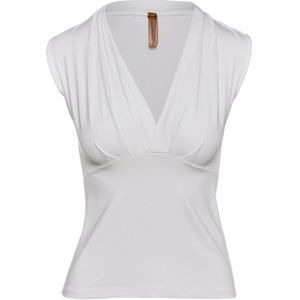Tops - Mouwloze Jersey Top - Wit - V-hals - Stretchstof