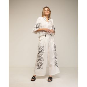 Set van Broek en Blouse - Geborduurde Bloemen - Gepofte Mouwen