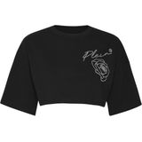 Philipp Plein - T-Shirt - Wit - Cropped - Katoen - Ronde Hals - Rozenprint met Strass