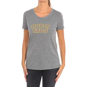 North Sails - T-shirt - Grijs - Dames - Katoen - Korte Mouwen - Geribbelde Hals