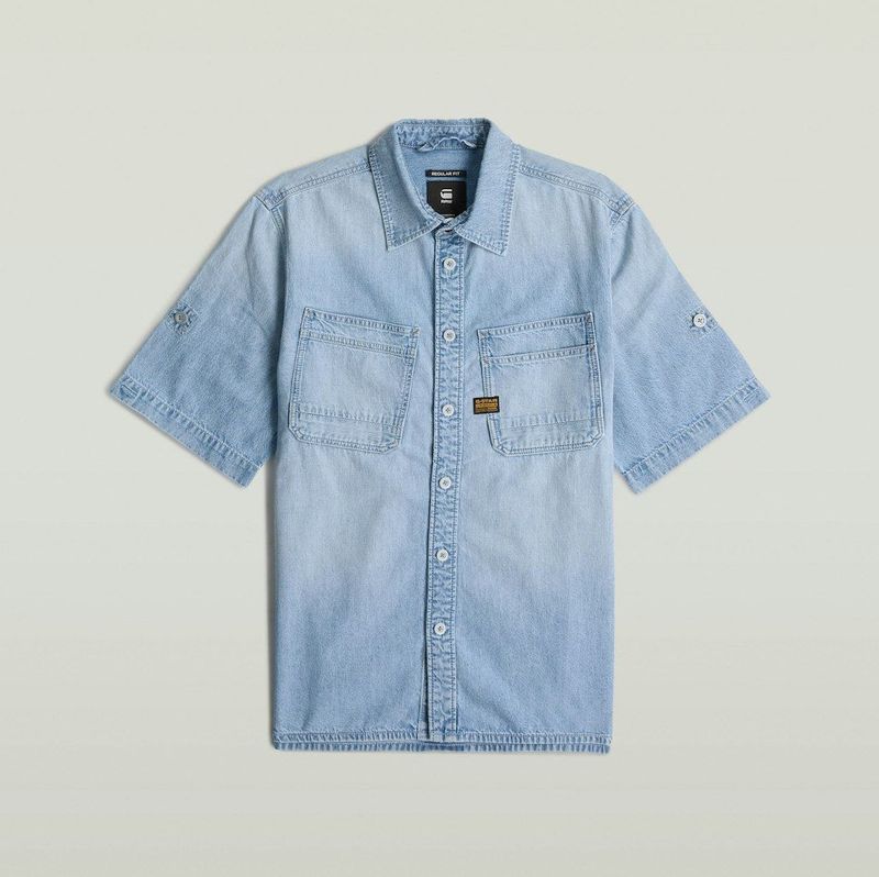 G-Star slanted double pocket overhemd d24602-d539 g342 sun faded blue mist