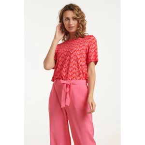Smashed Lemon - 25040 - Stretchy Rondhals Top - Roze en Rood - Schelpprint