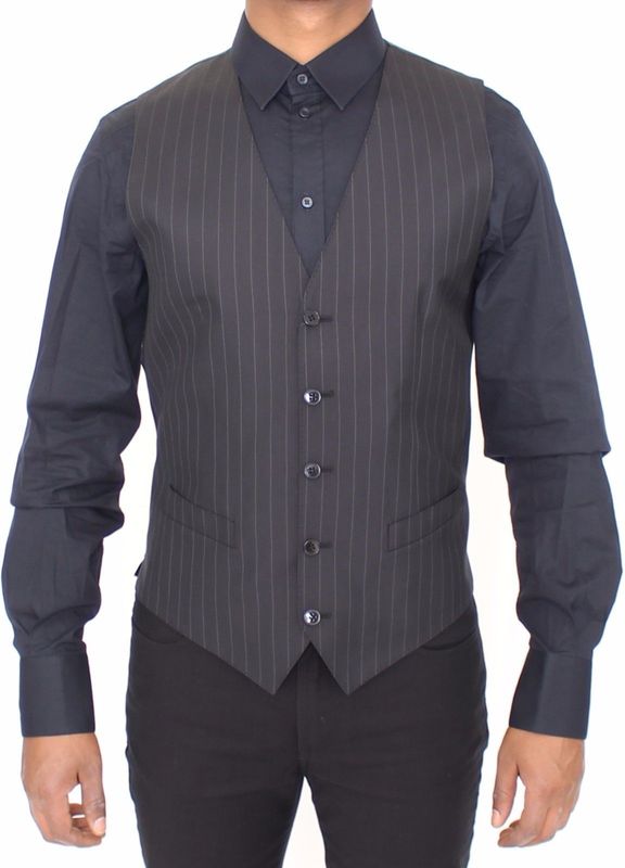 Dolce & Gabbana Zwart Gestreepte Wol Zijde Jurk Vest Gilet