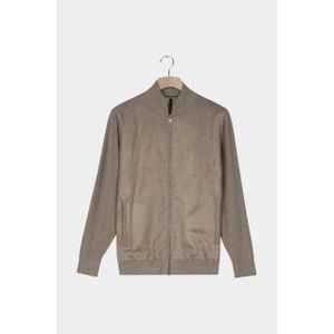 Baileys - Cardigan - Taupe - Zip Front Body - Single Knit met Suedine Applicaties