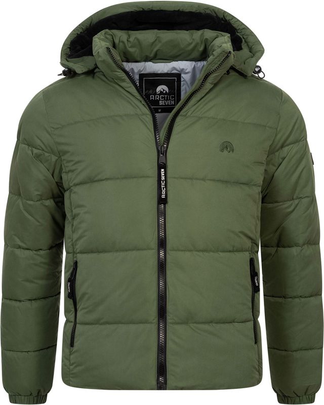 Arctic Seven - Heren Winterjas - Donkergroen - Gewatteerd - Afneembare Capuchon