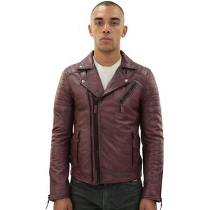 Brando - Casablanca - Leren Bikerjack - Slim-fit - Dubbele Ritssluiting