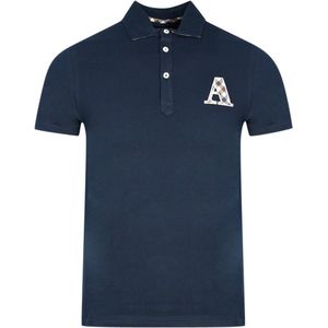 Aquascutum - Poloshirt - Marineblauw - Geruit - Korte Mouwen