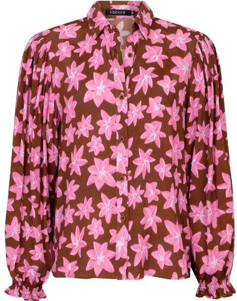 Ydence - Alyssa Ws2552 - Blouse - Bruin - Bloemenpatroon