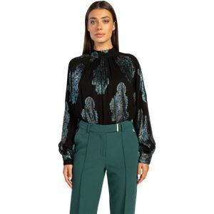Aaiko - Clara Vis 311 - Blousetop - Zwart - Patroon van Blauw en Zilver
