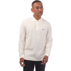 C.P. Company - Stretch Piquet - Lange Mouwen Poloshirt - Wit