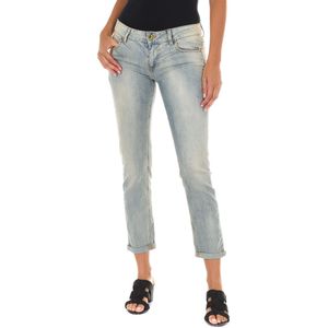 10DBF0318 - Lange Jeans - Blauw Denim - Vrouw - Versleten Effect - Elastische Stof