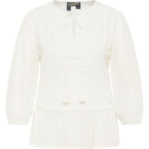 Dreimaster - Blouseshirt - Wolwit - 3/4 Mouwen - Semi-transparant