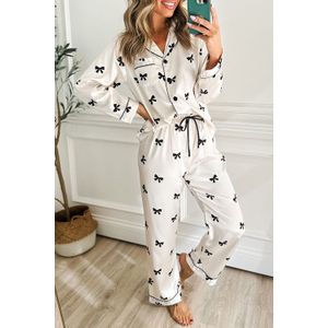 Satin Pyjama Set met Strikprint