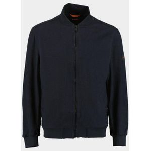 Dark Blue Sweatvest - Platgebreide Kraag - Lange Mouwen - Ritssluiting