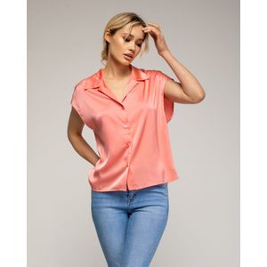 Blouse - Satijnen - Korte Mouwen - V-hals en Revers