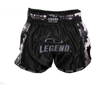 Legend Sports Kickboks broekje kids/volwassenen camo grijs satijn