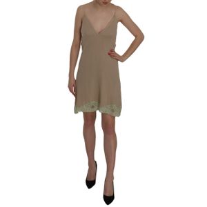 PINK MEMORIES Beige Kanten Spaghetti Band Mini Katoenen Jurk