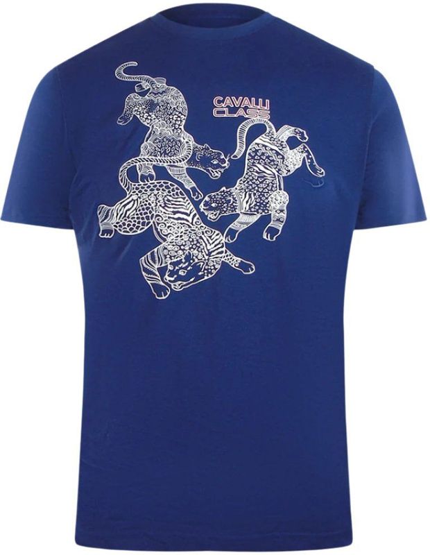 Cavalli Class - Premium Katoenen T-shirt - Blauw - Opvallende Print