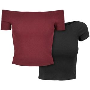Urban Classics Dames geribd off shoulder t-shirt (set van 2)