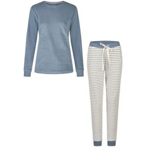 By Louise Dames winter pyjama set lang badstof blauw/wit gestreept