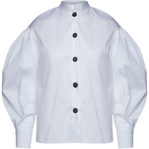 Overhemd - Wit - Lange Bisschopsmouwen - Nehru-kraag