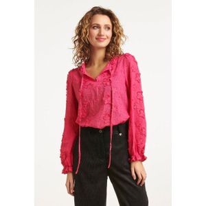 Smashed Lemon - 3D Geborduurde Bloementop - Fuchsia - Katoen