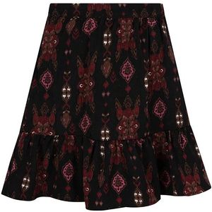 Lofty Manner Rok Raina met All Over Print en Volant Zwart/ Donkerrood