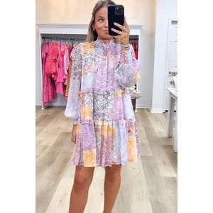 Bloemenpatchwork Gelaagde Mini-jurk