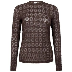 Top - Chicory Coffee - Aangesloten Top - Semi-transparante Kantstof - Bloemmotief