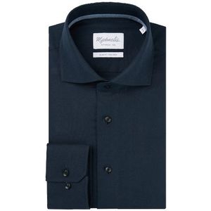 Michaelis Donker geweven overhemd met donkere knopen