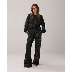 Summum - Straight Regular Waist Broek - Zwart - Paisley Print met Glitter