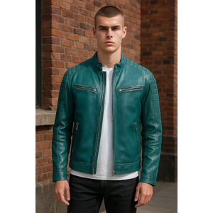Smithton - Bikerjack - Groen - Modern Klassiek - Leren Gewatteerd