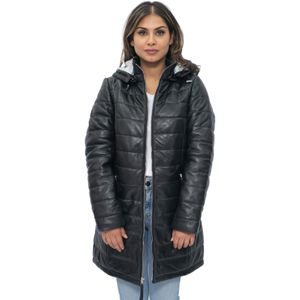 Dames - Leren Puffer Parka Jas - Andria - Met Afneembare Capuchon - Gewatteerd