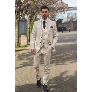 Heren - Beige - 3-delig Linnen Trouwpak