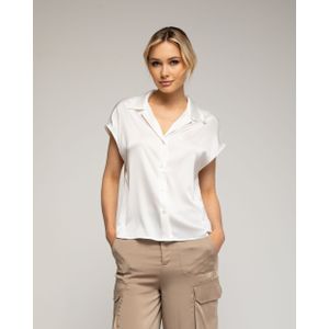 Blouse - Satijnen - Korte Mouwen - V-hals en Revers