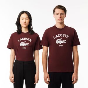 Heren Lacoste Signiature Print Katoenen T-Shirt in rood kastanjebruin
