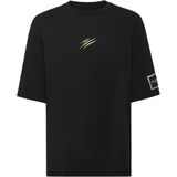 Plein Sport - T-shirt Ronde Hals SS Label - Zwart - Katoen - Oversized Fit