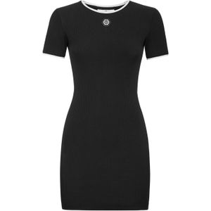 Philipp Plein - Jurk - Zwart - Katoen - Aansluitend Silhouet - Korte Mouwen