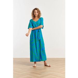 Smashed Lemon - 25068 - Maxi Jurk - Felblauw en Grasgroen - Grafische Bloemenprint