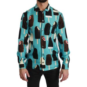 Dolce & Gabbana - Overhemden - Blauw - Zijde - Normale Pasvorm