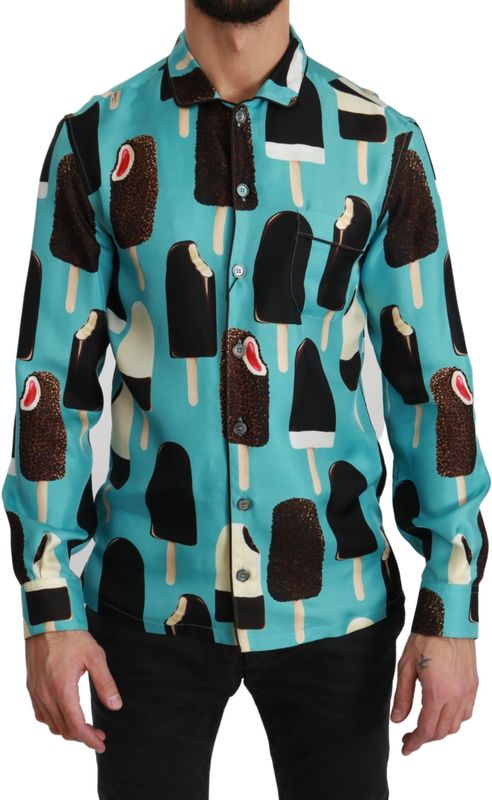 Dolce & Gabbana - Overhemden - Blauw - Zijde - Normale Pasvorm