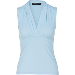 Lichtblauwe, mouwloze aansluitende top met V-hals, zachte viscosemix