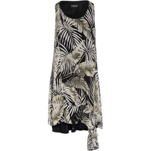 Mouwloze Jurk - Tropische Print - Dubbellaags - Georgette en Stretchjersey