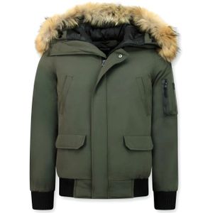 Enos - Korte Winterjas - Groen - Met Bontkraag