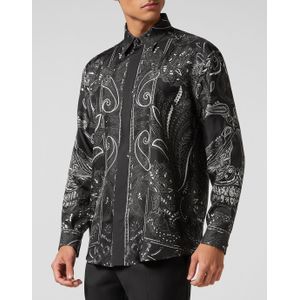 Philipp Plein - Dandy Fit - Zijden Overhemd - Zwart - Paisley Foulard