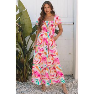 Marmeren Print Maxi Jurk met Vleugel Mouwen