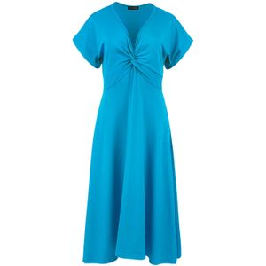 Jerseyjurken - Turquoise - Midi-jurk - Korte Mouwen - V-hals