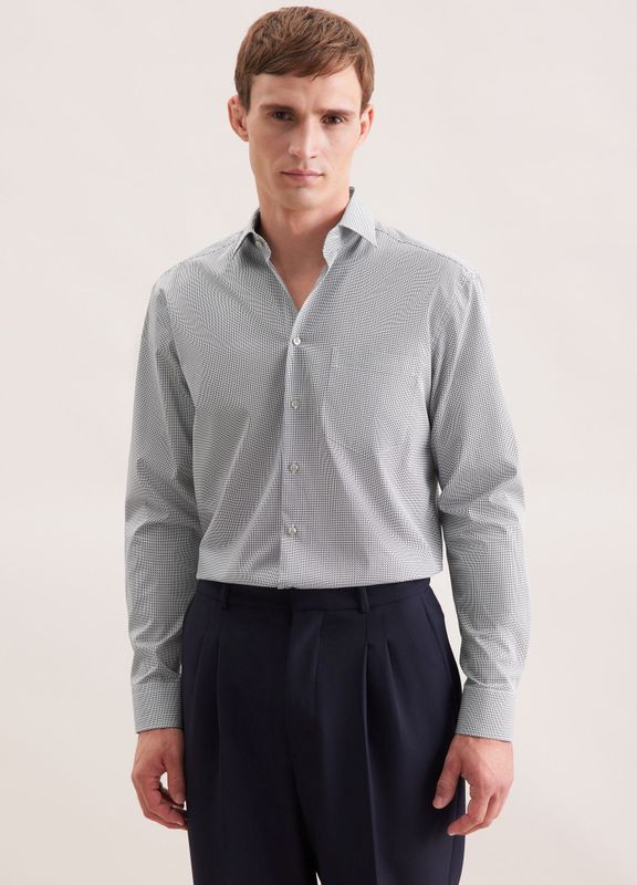 Seidensticker - 845524 - Chemise - Blauw - Manches Longues - Coupe Droite